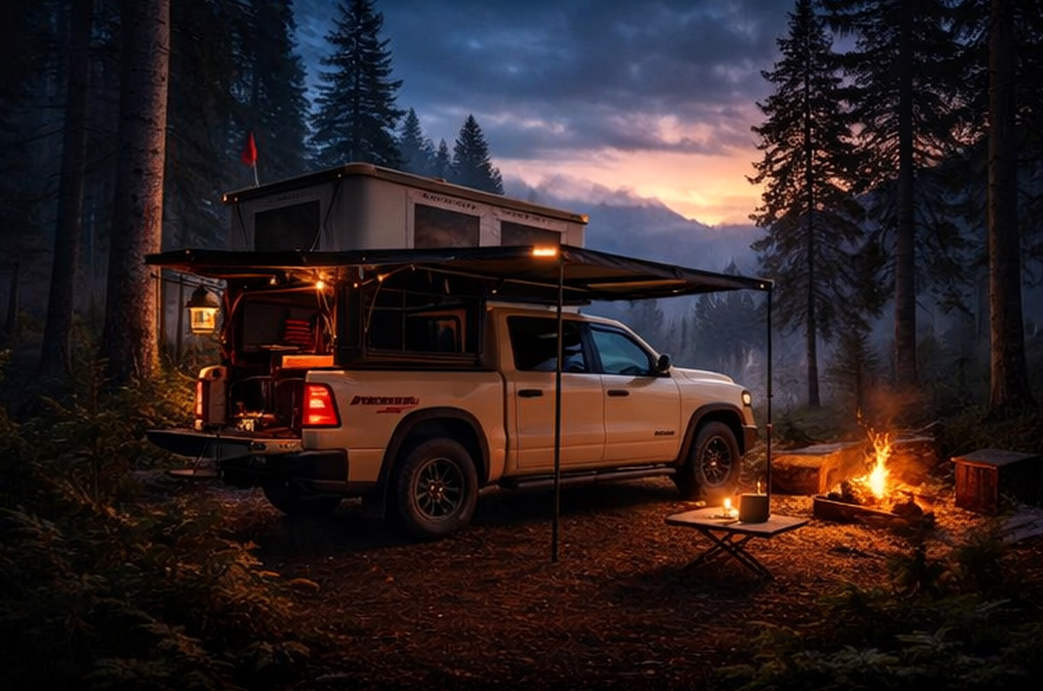Overland truck camp scene